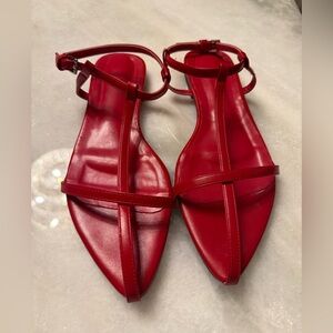 Women’s Red T-Strap Pointed Sandals